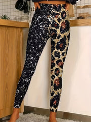 Colorblock Leopard & Sequin Print High Rise Leggings