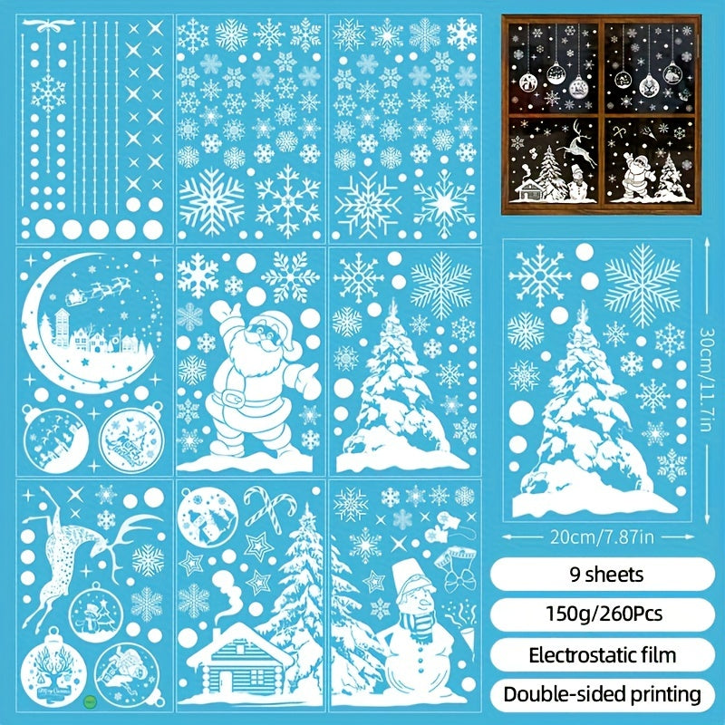 9pcs Christmas Window Snowflake Clings Stickers - Glass Win