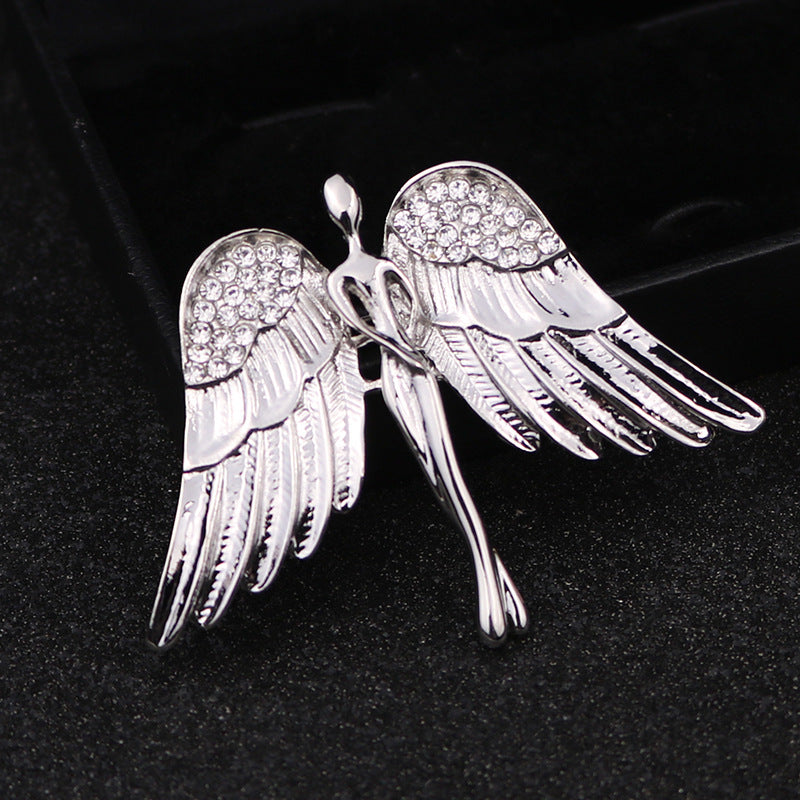 Golden Angel Wings Brooch Crystal Embellished Men'S Lapel Pin or Tie Clip