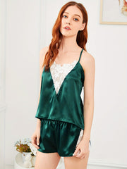 Lace Stitching Pajama Set Sleeveless Top & Shorts Women's Sleepwear
