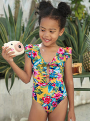 Toddler Girls Flamingo Ruffle Trim Swimsuit Kids Summer Beach Clothes