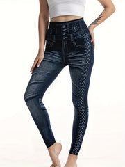 Denim Print Yoga Leggings Jeans Sports Running Tight Pants