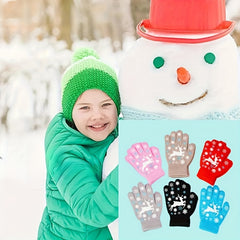 Kids Winter Elk Print Knitted Gloves, 3-6 Years