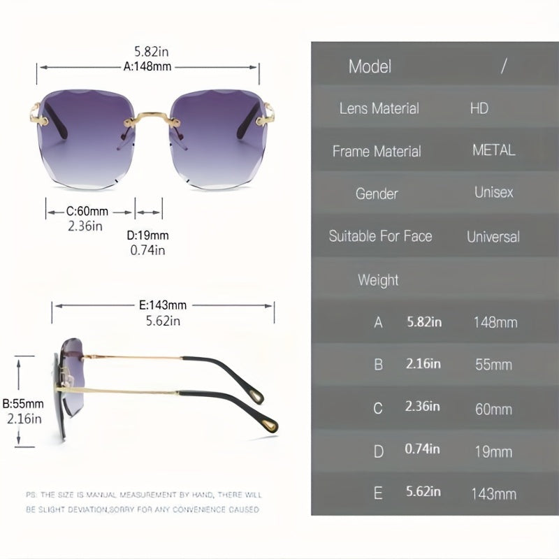Gradient Lens Rimless Sunglasses Rivet Decor UV400