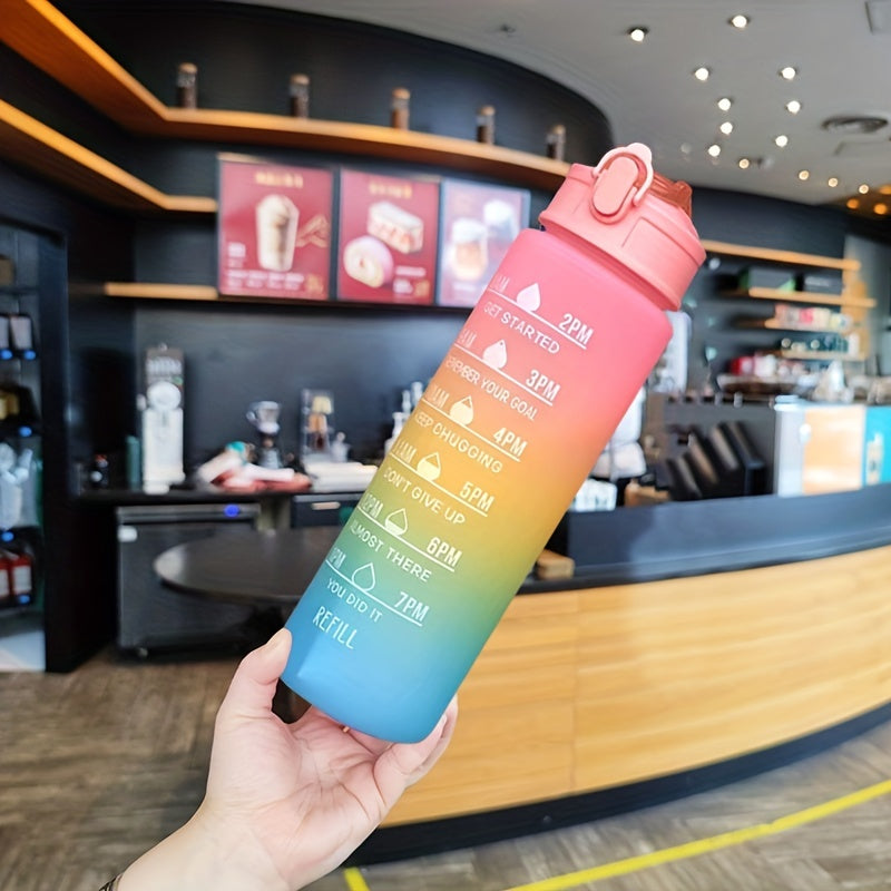 900ML Gradient Sports Water Bottle with Time Marker Stickers