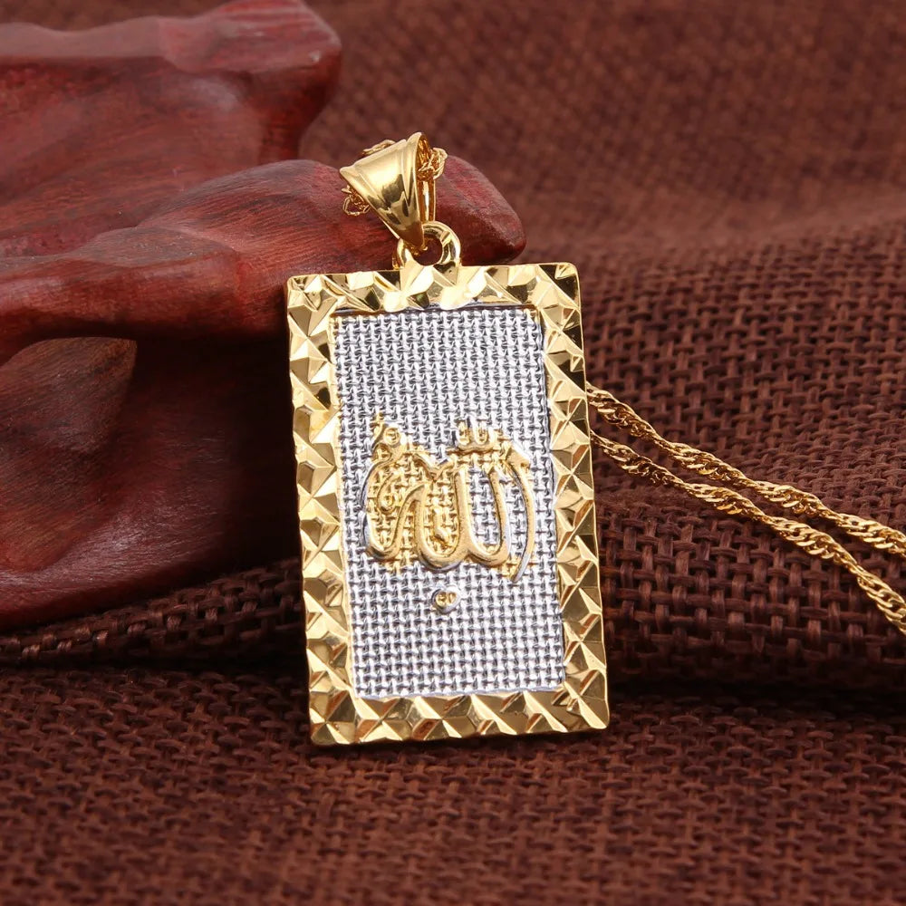 24K Allah Necklace Matching Chain Woman Men Jewelry