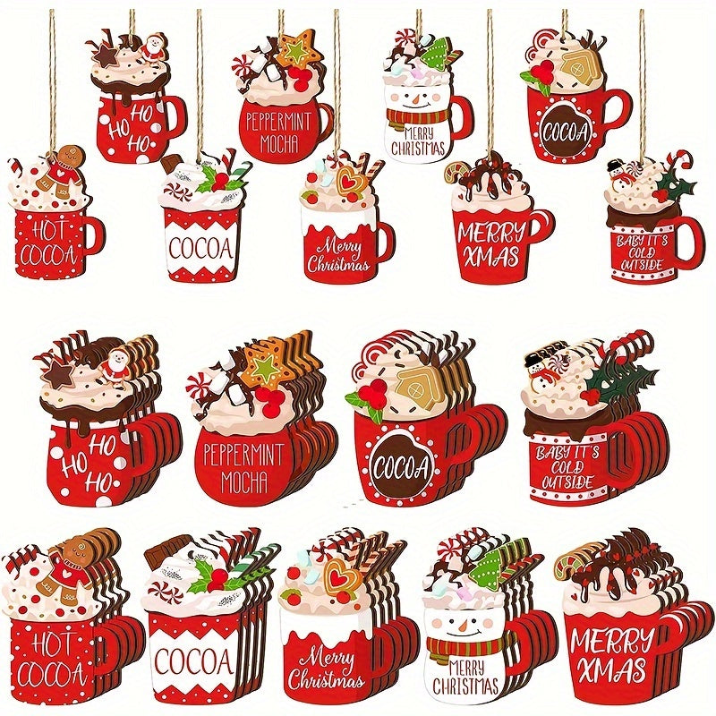 36pcs Christmas Hot Cocoa Wooden Ornaments Hanging Decorations