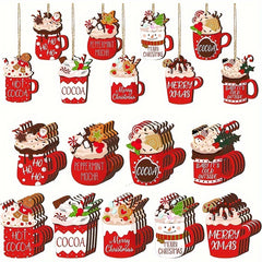 36pcs Christmas Hot Cocoa Wooden Ornaments Hanging Decorations