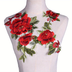 Flower Embroidery Applique 3D Symmetrical Sew On Patches F