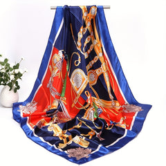 Silk Square Scarf Classic Print Satin Shawl Windproof Head Wrap