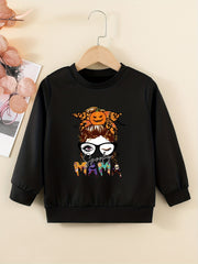 Halloween Portrait Graphic Sweatshirt For Girls Round Neck Comfy Fit