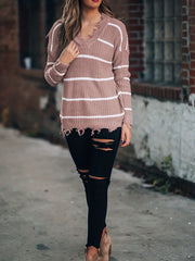 Casual Stripe Print Drop Shoulder Sweater