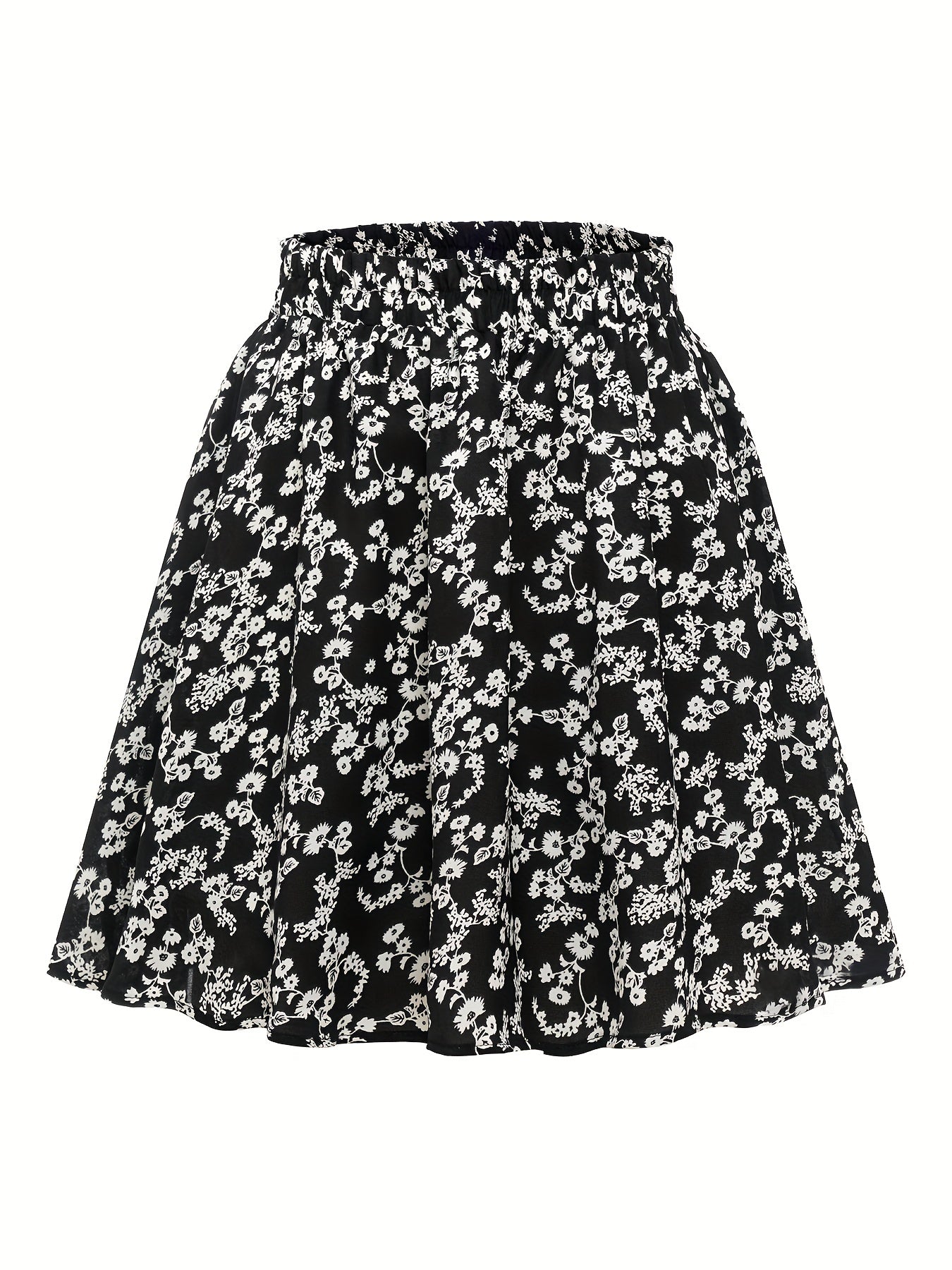 Floral Print Elastic Waist Skirt for Spring & Summer