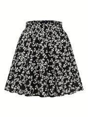 Floral Print Elastic Waist Skirt for Spring & Summer