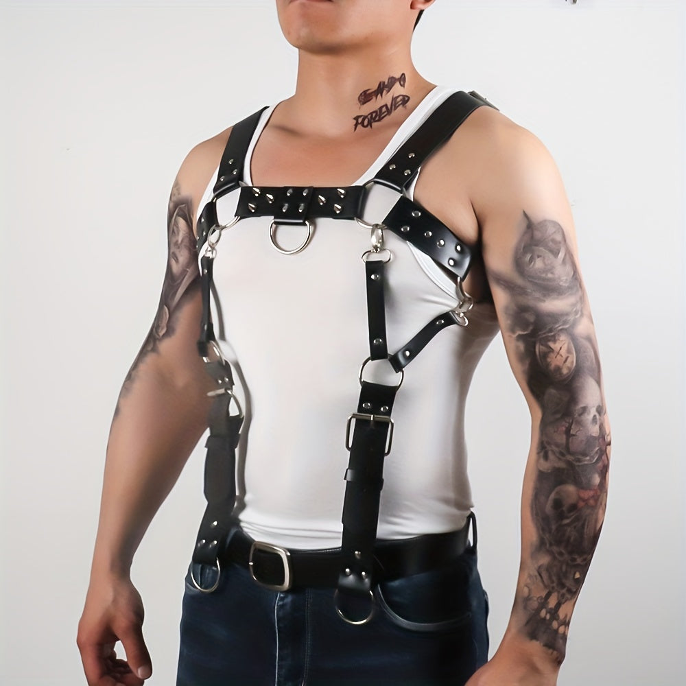 Men's Punk Body Chest Harness PU Leather Adjustable Chest S...