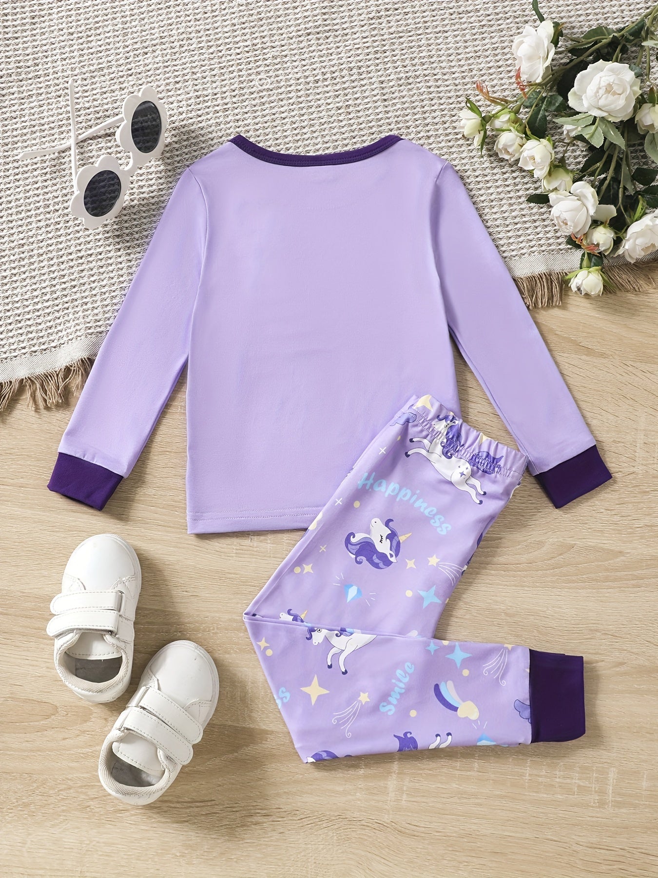 Girls Unicorn Pajama Set Long Sleeve Top & Pants Kids Spring