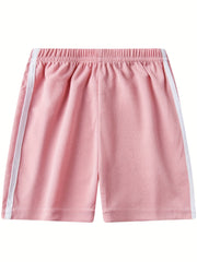 2pcs Girls Striped Waistband Shorts for Kids Summer Beach