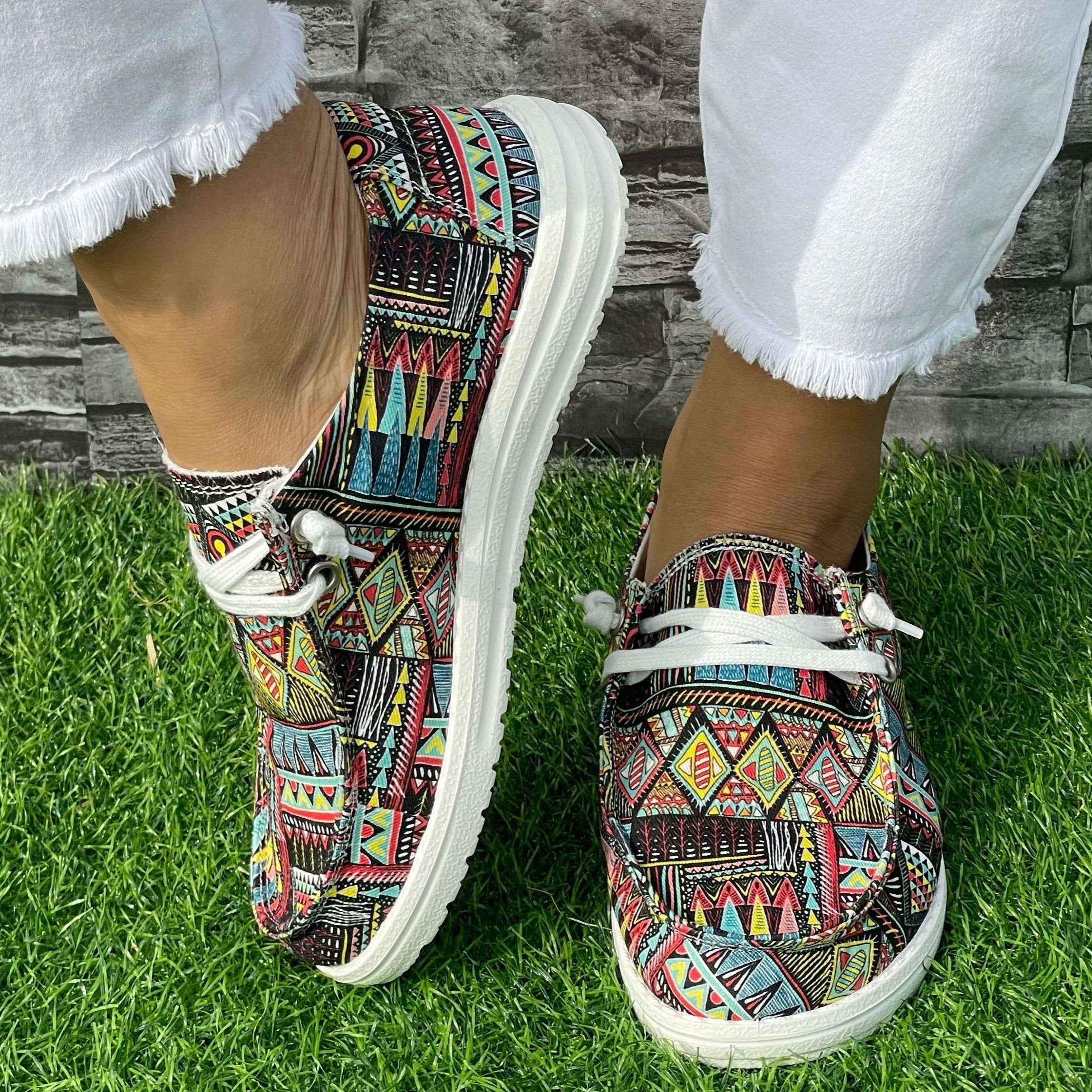 Ethnic Geometric Pattern Flat Shoes Women's Shallow Mouth Casual Shoes