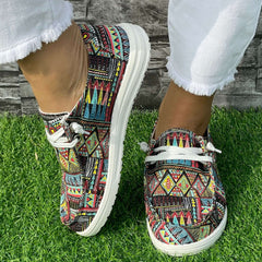 Ethnic Geometric Pattern Flat Shoes Women's Shallow Mouth Casual Shoes