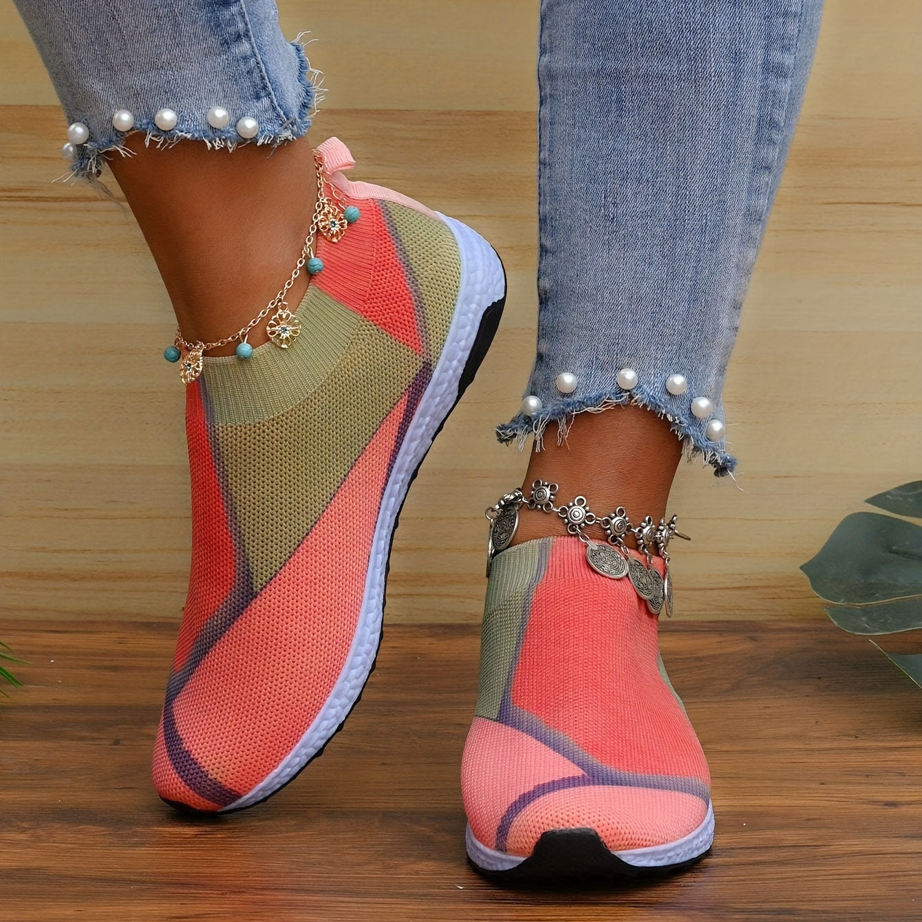 Women's Colorblock Sock Shoes Low Top Walking Sneakers