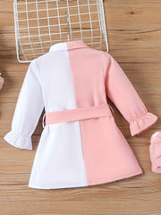 Baby Girl Stylish Dress Up Single Breasted Belted Casual Dress