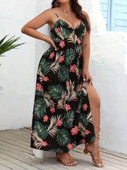 Boho Dress Women's Plus Tropical Print V Neck Maxi Dress