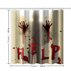 Halloween Shower Curtain with Bloody Hands and Hooks