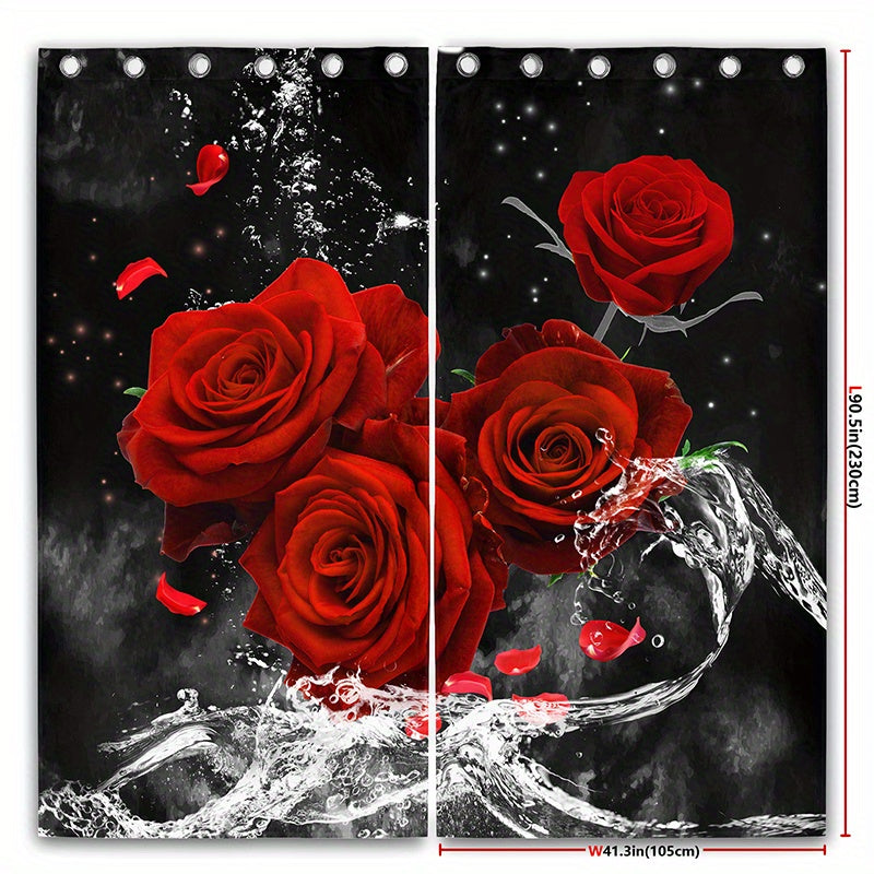 2 Floral Rose Curtains w/ Iron Buckle Multifunctional