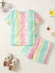 2pcs Baby Girls Tie Dye MAMA'S BESTIE T Shirt & Shorts Set