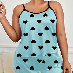 Heart Print Cami Top & Shorts Home Wear Set
