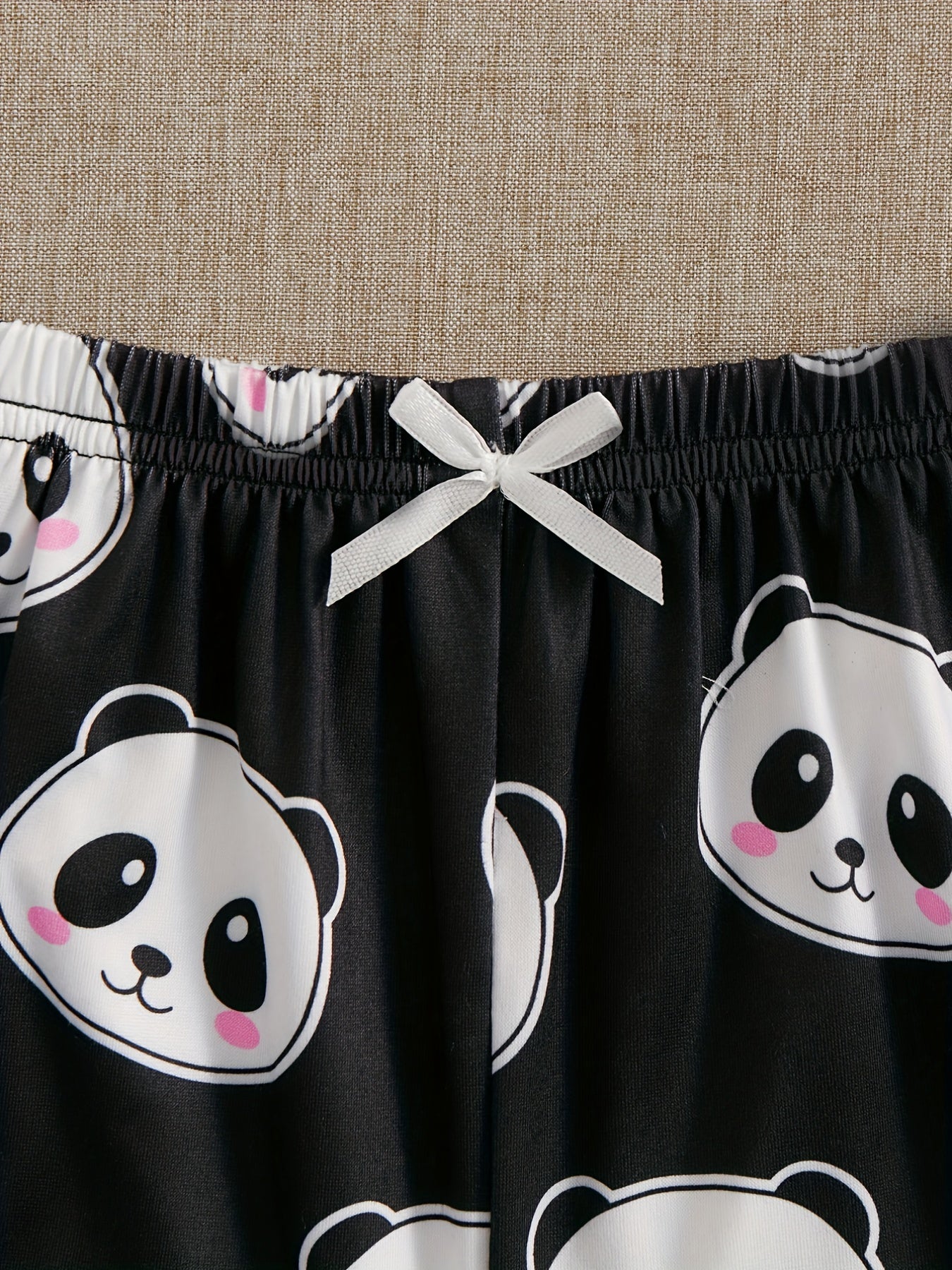 Panda Print Pajama Set Cami Top & Bow Tie Shorts