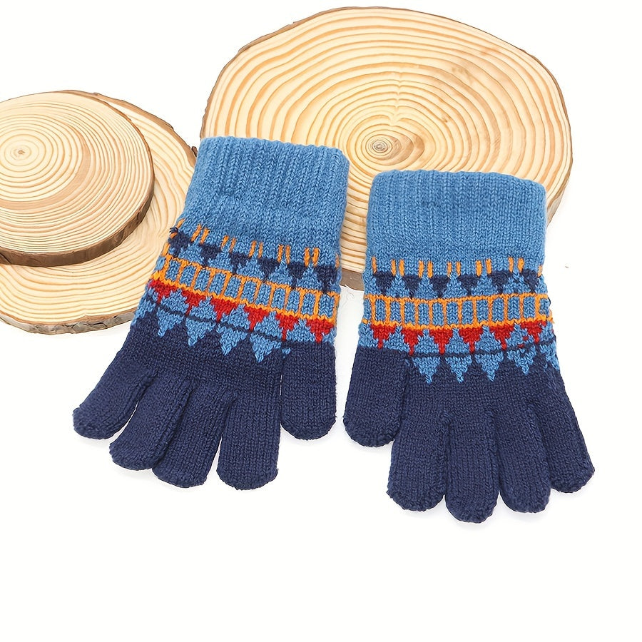 Warm Knitted Gloves for Kids, Full Finger Gloves, Ages 4-9
