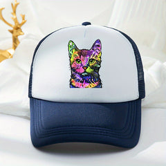 Cat Print Baseball Cap Mesh Trucker Hat Summer Sunshade