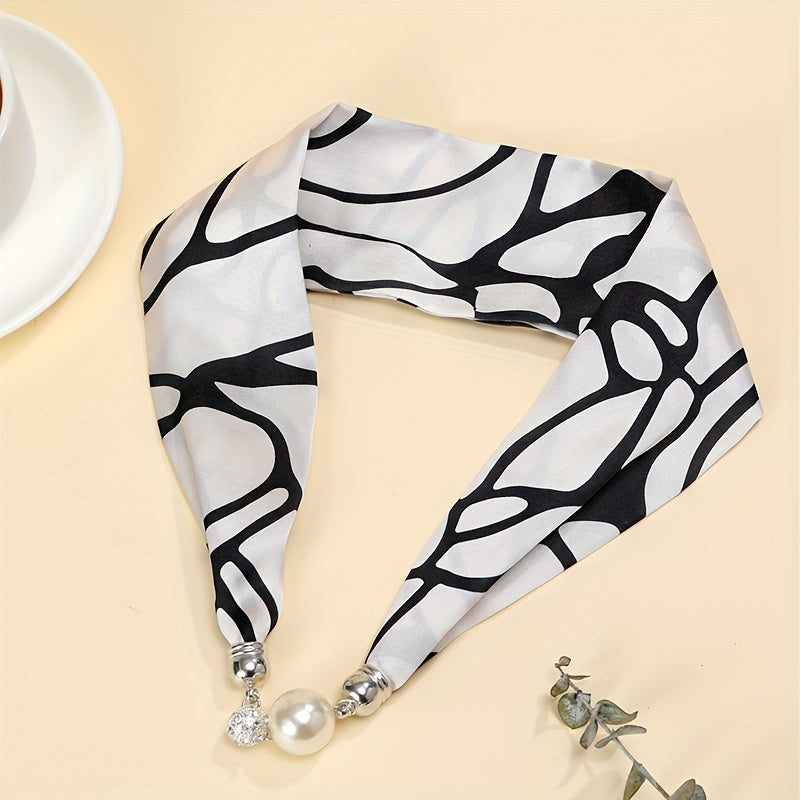 Silk Scarf Magnetic Buckle Classic Print Neckerchief Necklace