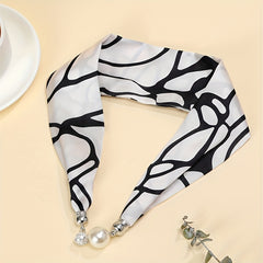 Silk Scarf Magnetic Buckle Classic Print Neckerchief Necklace