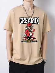 Men's Slim Fit Printed Round Neck T-Shirt for Spring Summer