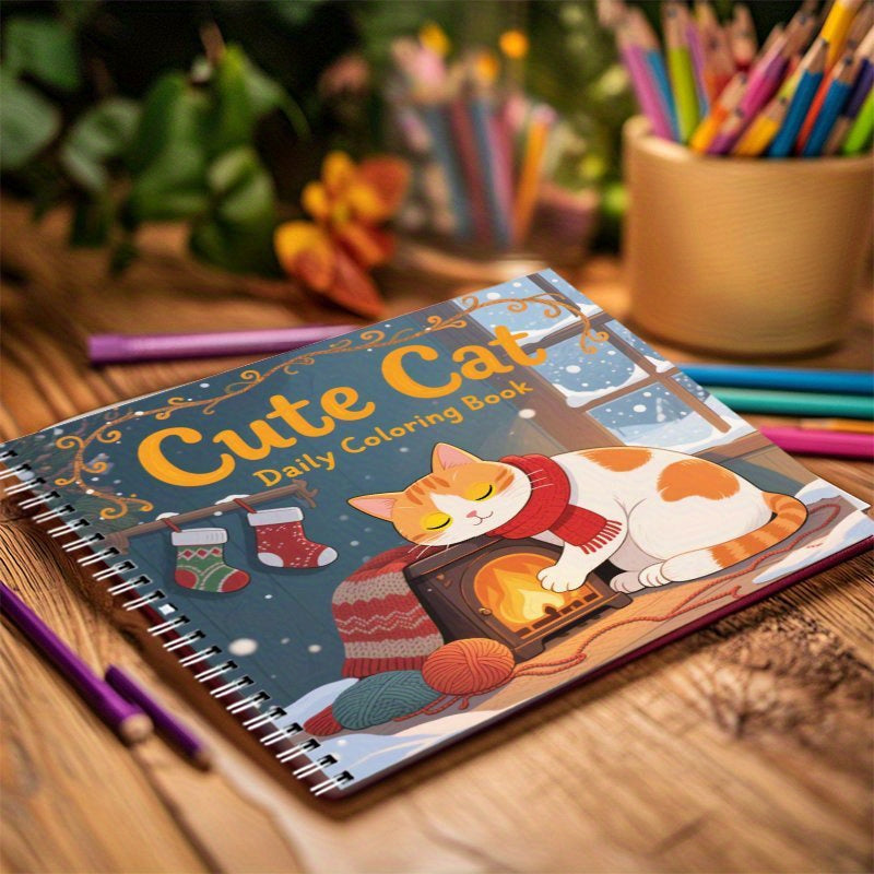 Cat Coloring Book Spiral Coil 22 Pages Thick Paper Single Sided Printing