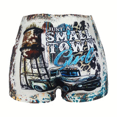 Plus Size Western Style Shorts Women's Plus Graphic & Art Letter & Leopard Print
