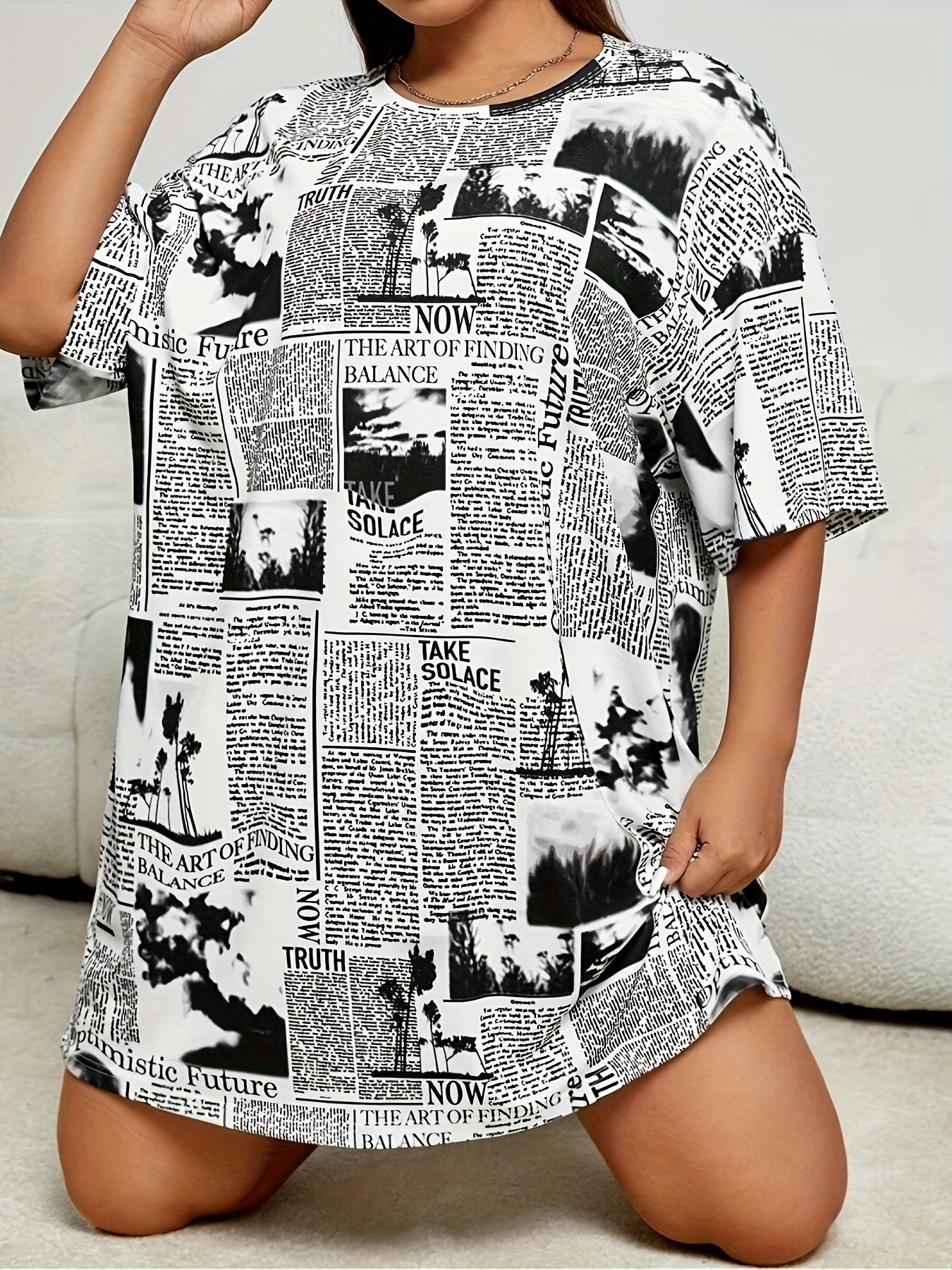 Newspaper Print Tee Sleep Dress
