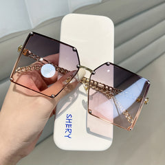 Oversized Square Sunglasses Gradient Metal UV400