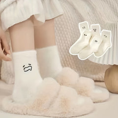 5 Pairs Women's Embroidered Plush Mid Calf Socks