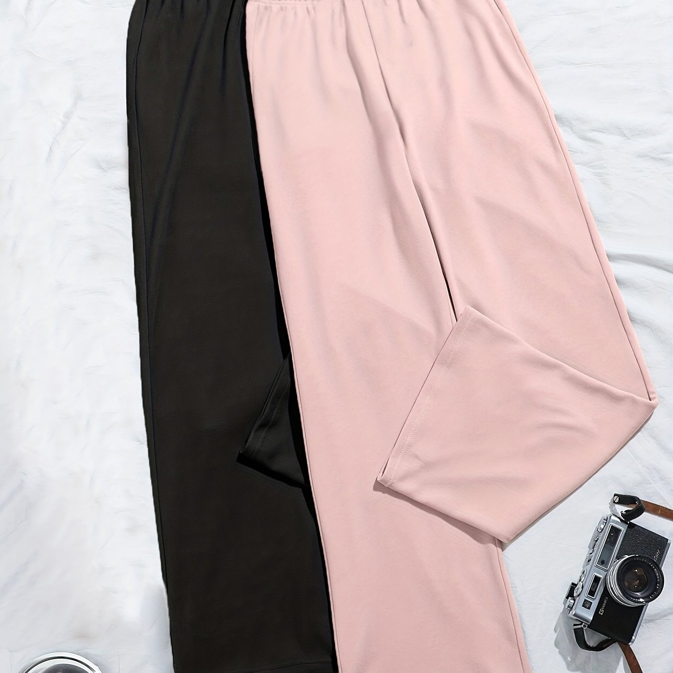 2 Pack Plus Size Basic Loungewear Bottoms Set Women's Plus Comfort Solid