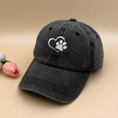 Heart Paw Print Embroidered Baseball Cap