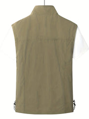 Cargo Vest Men's Stand Collar Zip Up for Spring Summer