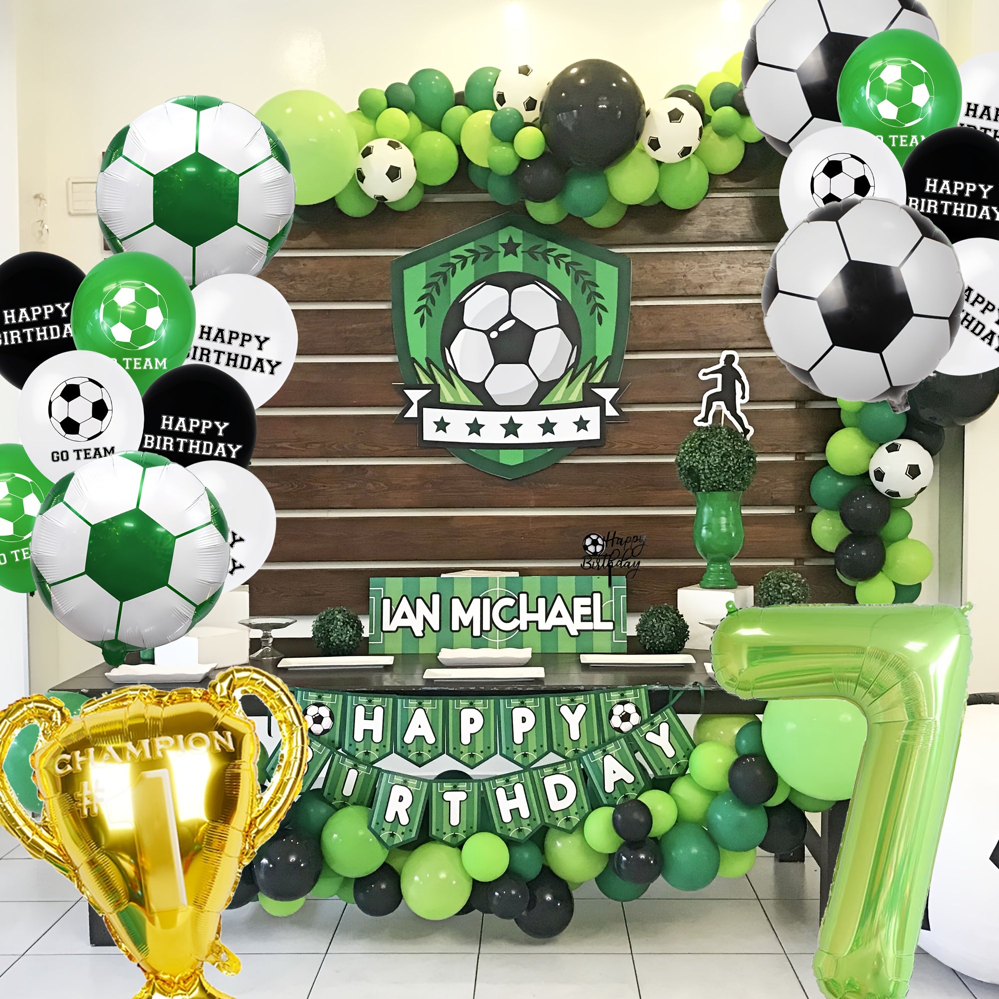 25pcs Football Party Decorations Soccer Balloon Set Cake Topper Number Balloon