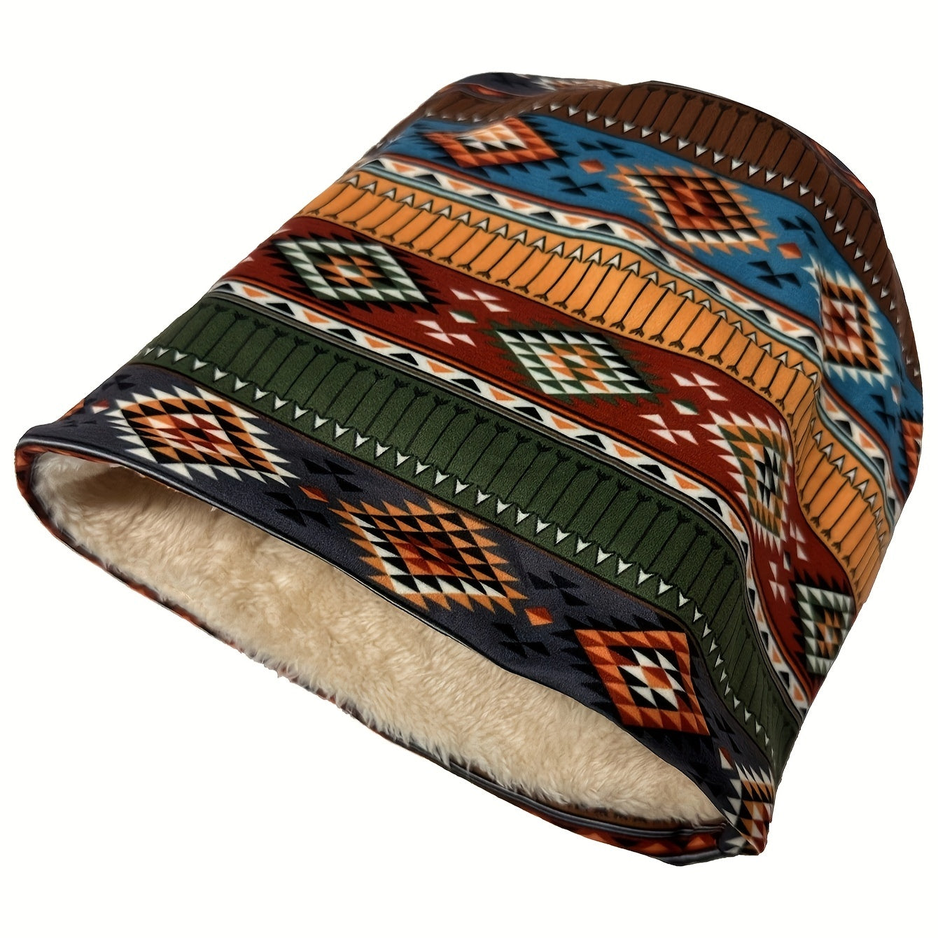 Ethnic Style Velvet Lined Slouchy Knit Hat Winter Skull Cap