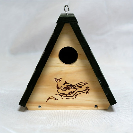 Wooden Bird Nest Small Bird House Triangle Pine Wood Bird Nest