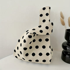 Polka Dot Knitted Shoulder Bag Lightweight Portable Foldable Handbag