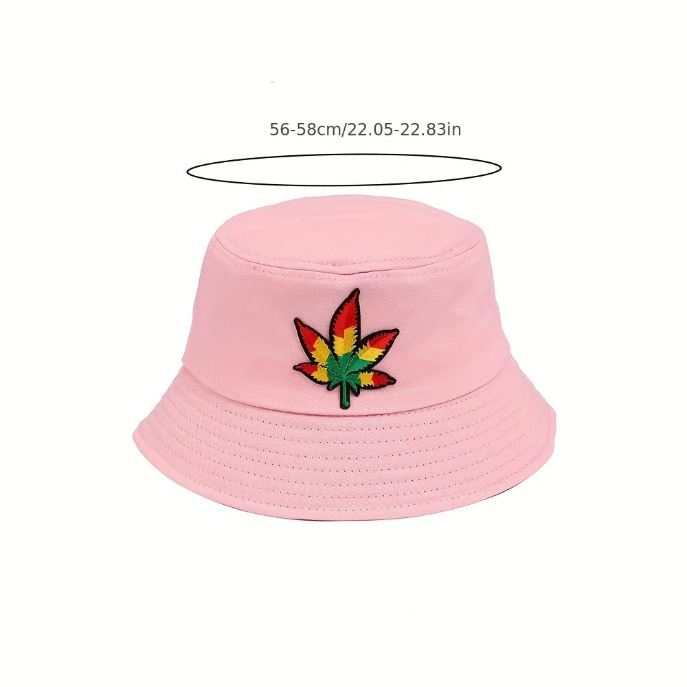 Maple Leaf Embroidered Bucket Hat Unisex Fisherman Cap