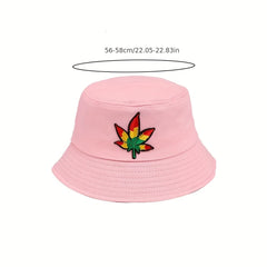 Maple Leaf Embroidered Bucket Hat Unisex Fisherman Cap